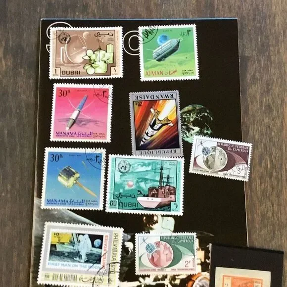 Vintage 1971 space stamp collectors album was 41 stamps